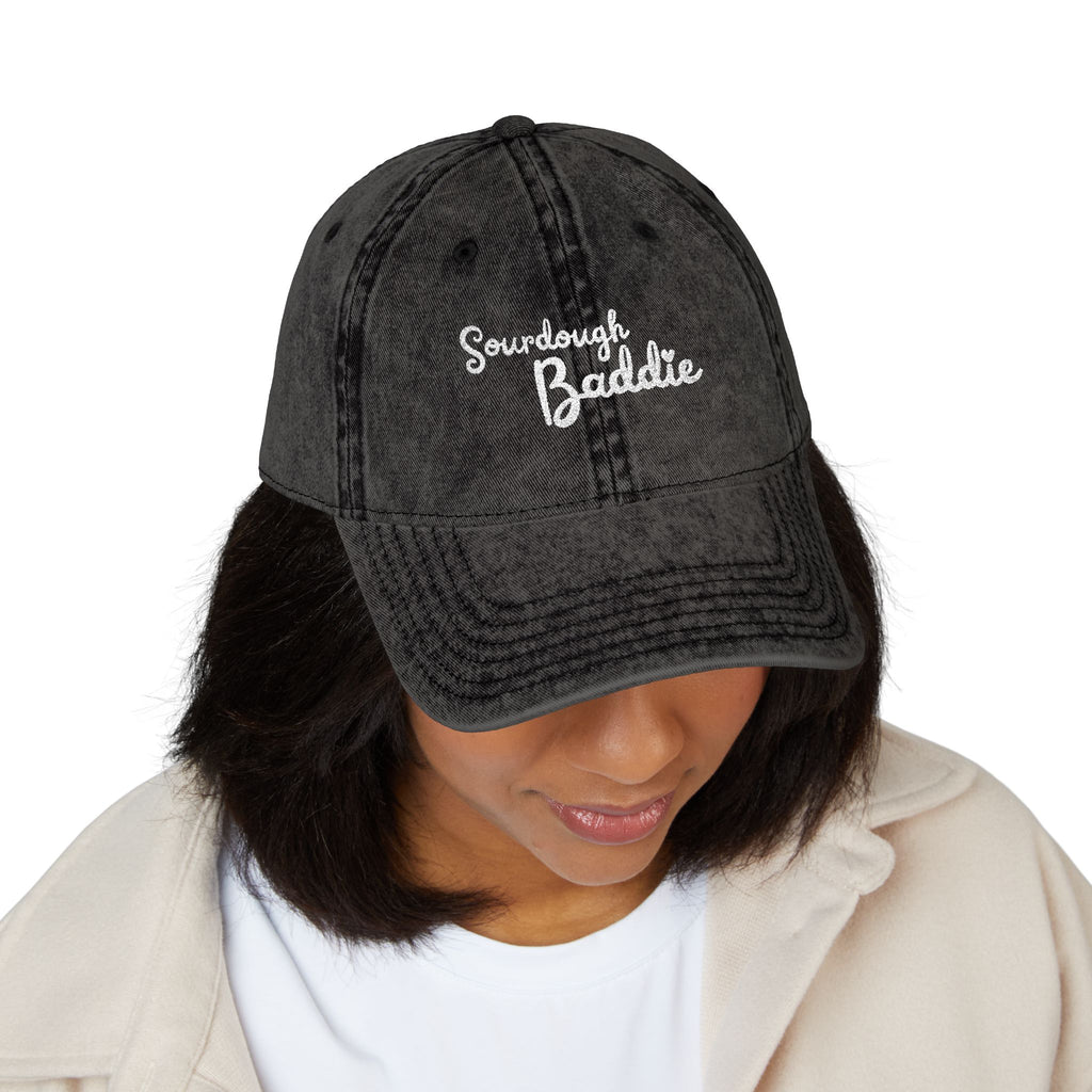 Sourdough Baddie – Newfoundland Slang Embroidered Cap (Acid Wash Black)