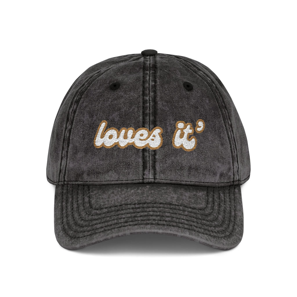 Loves It' – Newfoundland Slang Embroidered Cap (Acid Wash Black)