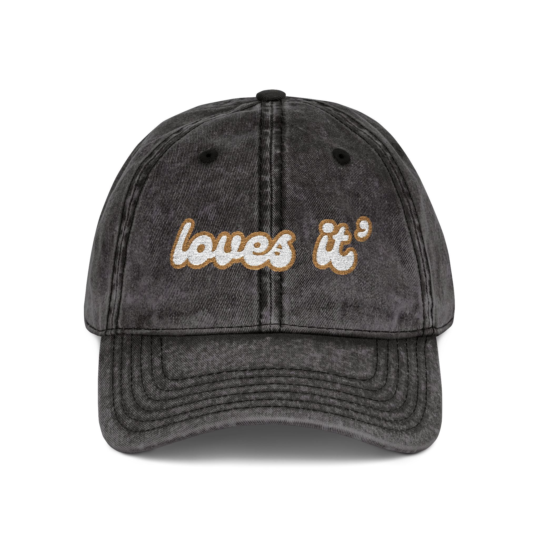Loves It' – Newfoundland Slang Embroidered Cap (Acid Wash Black)